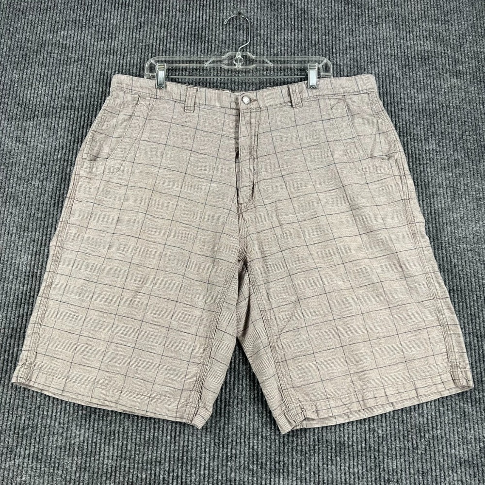 Mountain Khakis Shorts Mens Size 40 Beige Plaid Chino Outdoor Linen Blend Camp